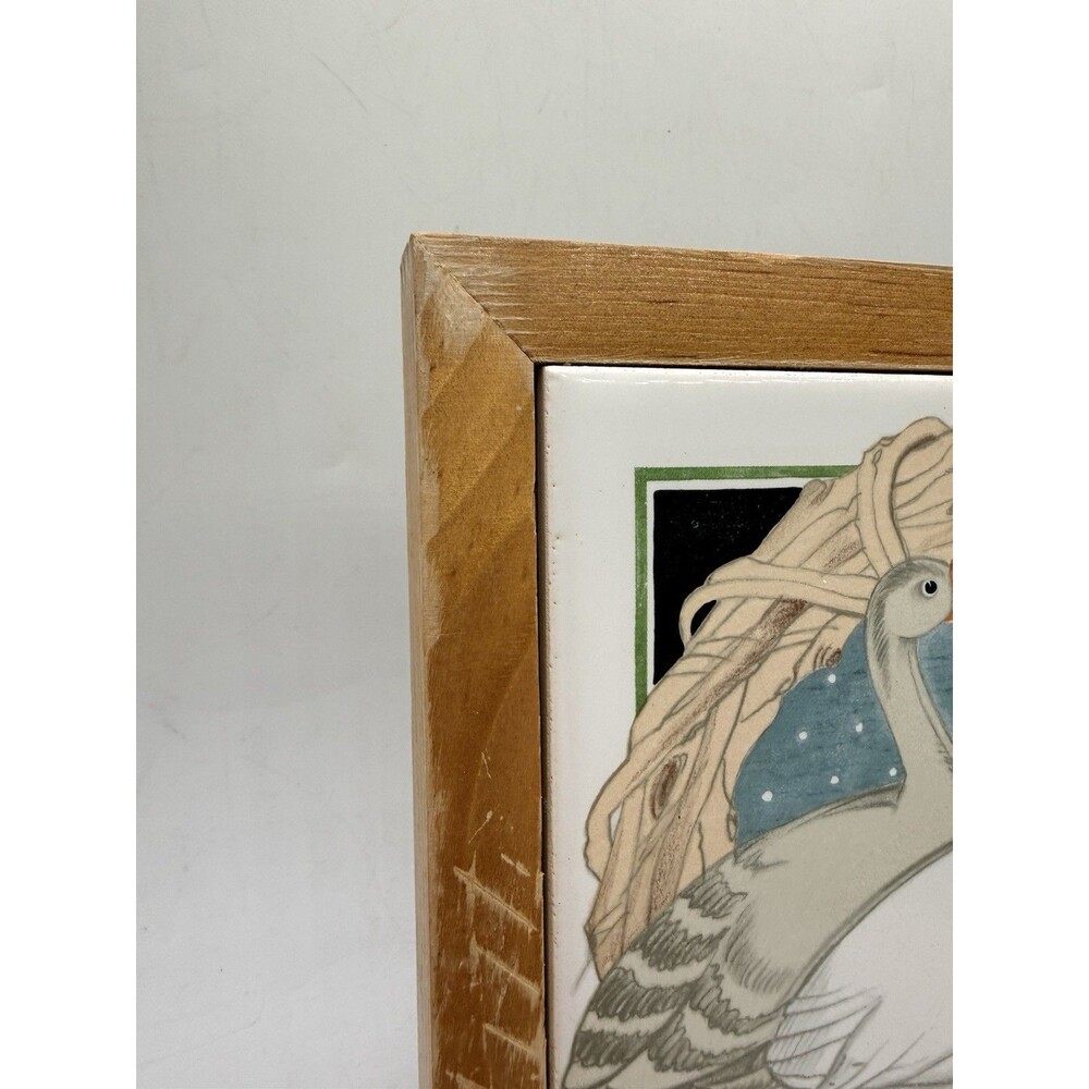 Vintage Geese In Wreath Vandor Pelzman Ceramic Tile Wood Trivet Hot Pad 1981 - Picture 2 of 11